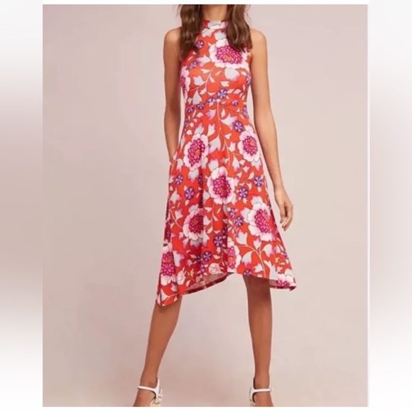 Anthropologie Dresses & Skirts - Anthropologie Maeve Cleary Dress Red Floral Mock Neck Knit Medium M Casual Work